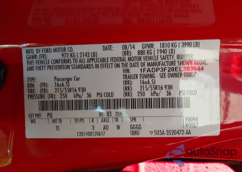 2014 Ford Focus Se из США, поврежденный, VIN 1FADP3F28EL393944